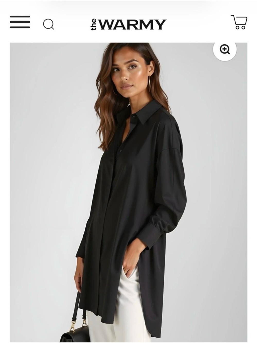 The Warmy Oversized Lapel Shirt Dress Black Tunic Top Women’s Size M - Picture 2 of 7